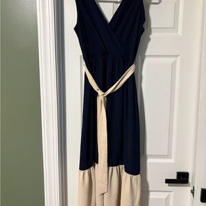 DKNY Navy and Cream Maxi Dress